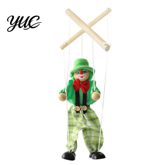 Classic Storytelling Puppet Wooden Clown Marionette Toy, Vintage Pull String with Movable Interactive Limbs, Handcrafted Theatre Toy for Kids