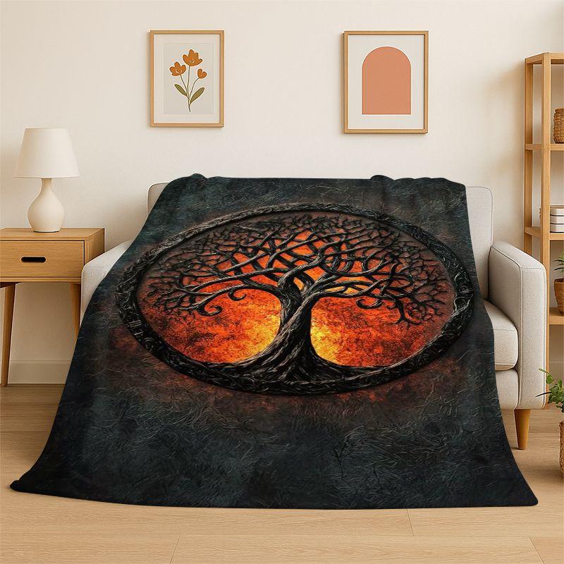 Fantasy Tree of Life Norse Viking Yggdrasil Flannel Blanket Soft Throw Blanket for Bedroom Living Room Bed Picnic Nap Cover Gift
