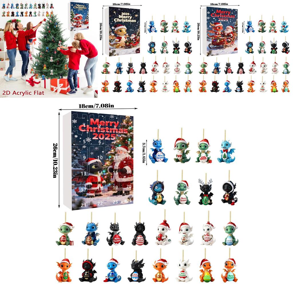 Christmas Countdown Advent Calendar With Cute Dragon Baby Ornaments For Holiday Decor