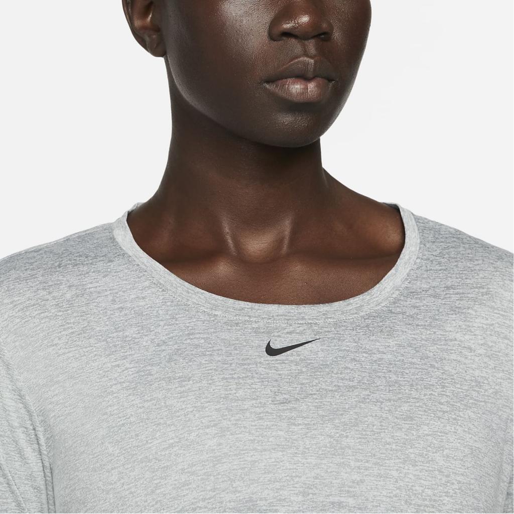 Nike Dri-FIT One Solid Logo Round Neck Long Sleeve T-Shirt Women Tops Light-Gray DD0642-073