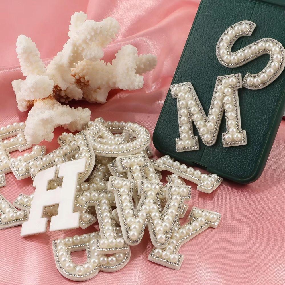 26Pcs A-Z Alphabe Rhinestone Letter Patches English Alphabet Pearl Alphabet Patch  Clothes