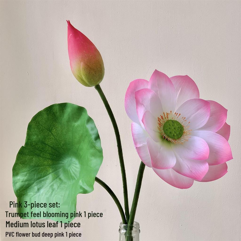 Realistic Lotus & Leaf with Stem Props - Artificial Water Lily Arrangement for Living Room Decoration