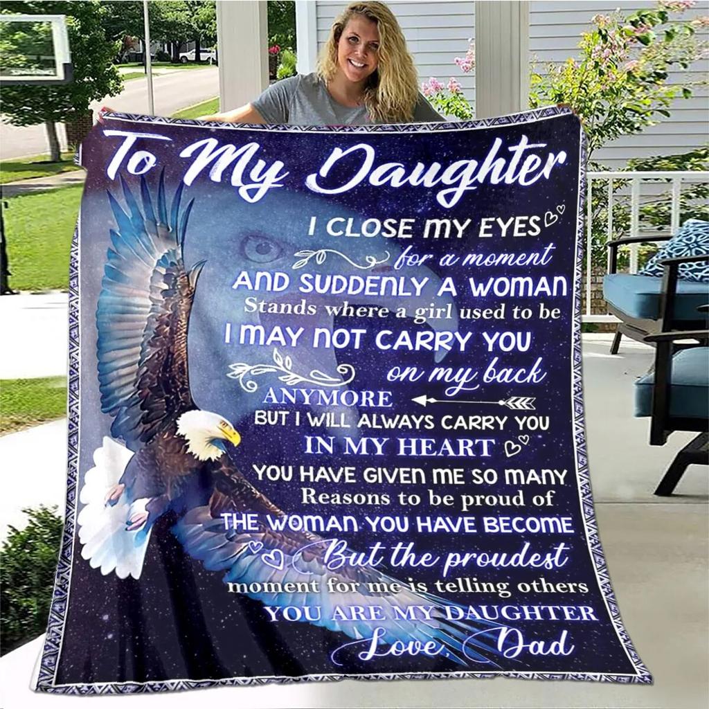 Personalisierte Sherpa-Decke für meine Tochter, bedruckt mit Löwe, Wolf und Drache, Geschenk von Mama, Papa, Sofabettdecke, weiche Picknickdecke