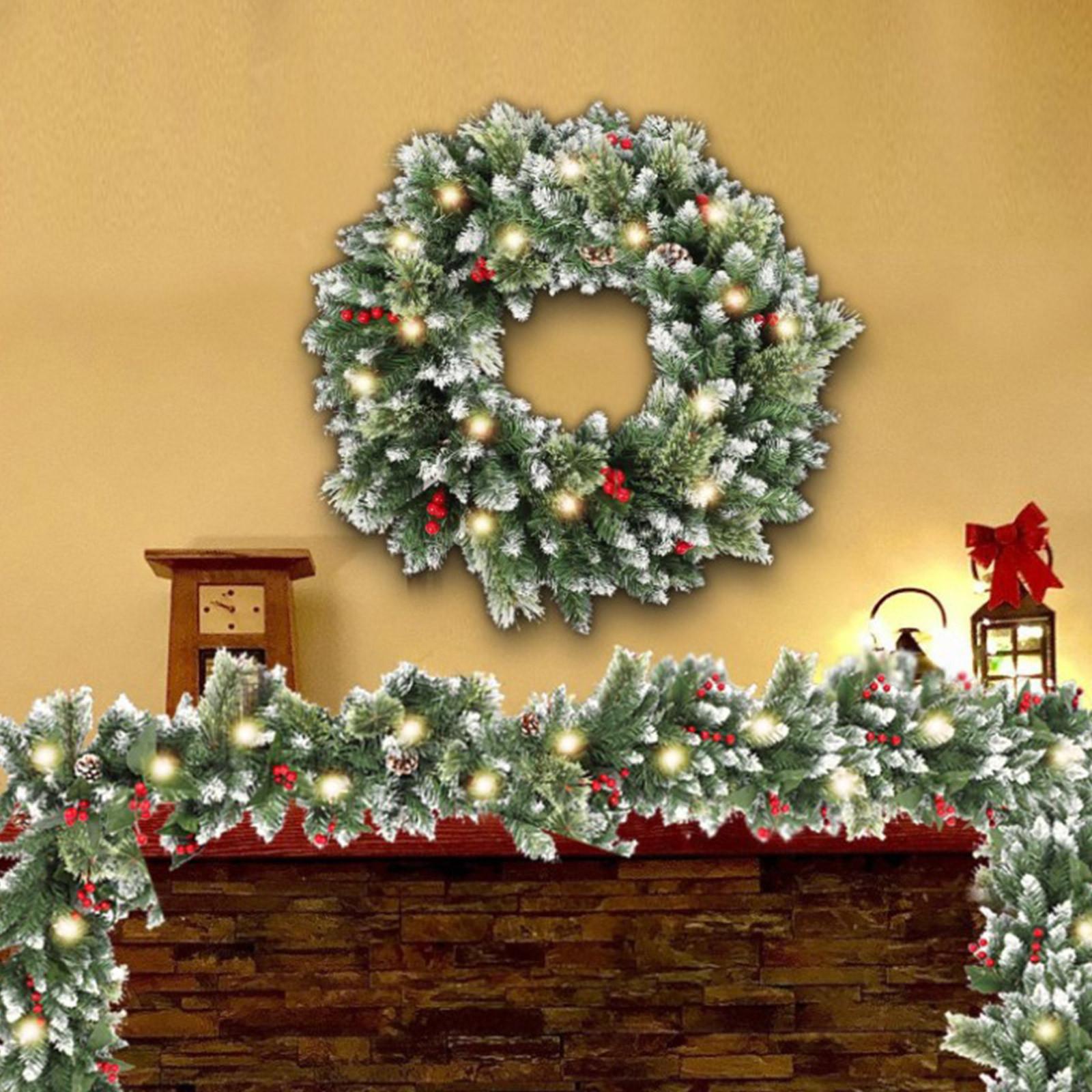 

9-футовый Рождественский венок с подсветкой, Гирлянда из искусственных цветов для каминной полки, Имитация зелени, Рождественский зимний венок с предустановленной подсветкой One Size