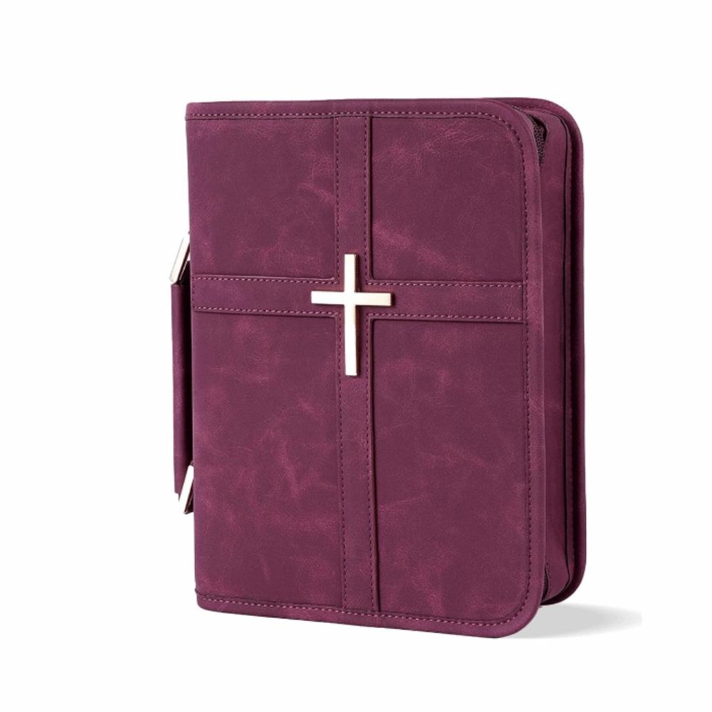 

New PU Bible Case Phone Pocket Handle Prayer Book Storage Bag Portable Vegan Leather Protective Cover Daily Carry вина червоного кольору