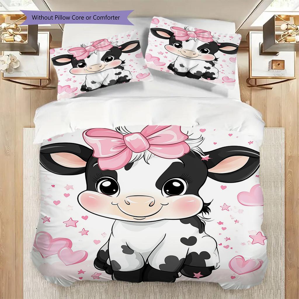 Cow Pattern Bedding Quilt Set Quilt Cover Pillowcase Home Decoration Birthday Gift (1 * duvet cover + 2 * pillowcase, without core)