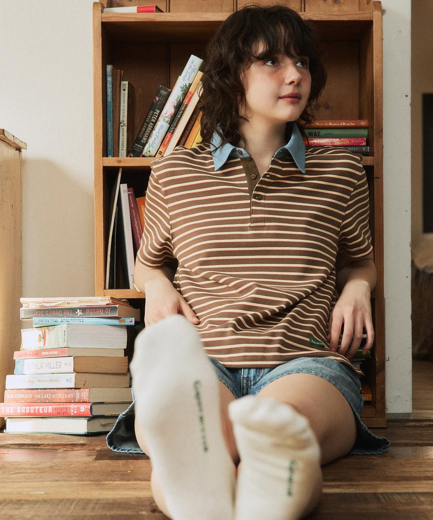 GREENBUTTER Stripe Polo Tee (Brown)