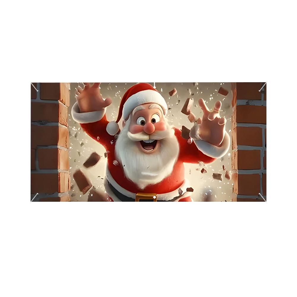 Christmas Background Cloth Santa Claus Breaking Open Paper Garage Door Banner For Living Room Entrance Corridor Window Clings