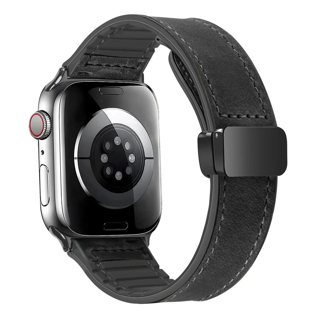 Strap for Apple Watch Band 45mm 44mm 40mm 42 41mm Ultra 49mm Leather+Silicone Bracelet Correa iWatch Series 9 8 7 6 5SE