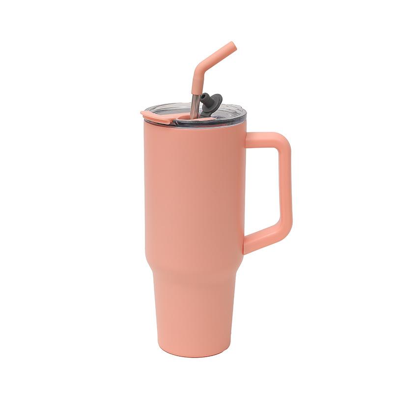 Stainless Steel Handle Car Cup Double Drink Large Capacity Straw Cup Household Solid Color Light Luxury Thermos Cup