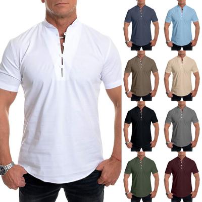 Men's Linen Short-sleeved Casual Shirt Collarless Standing Collar Summer Top