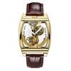 SHENHUA Mens Watches Top Brand Luxury Automatic Mechanical Transparent Skeleton Bridge Watch Leather Belt Wristwatch Male Clock