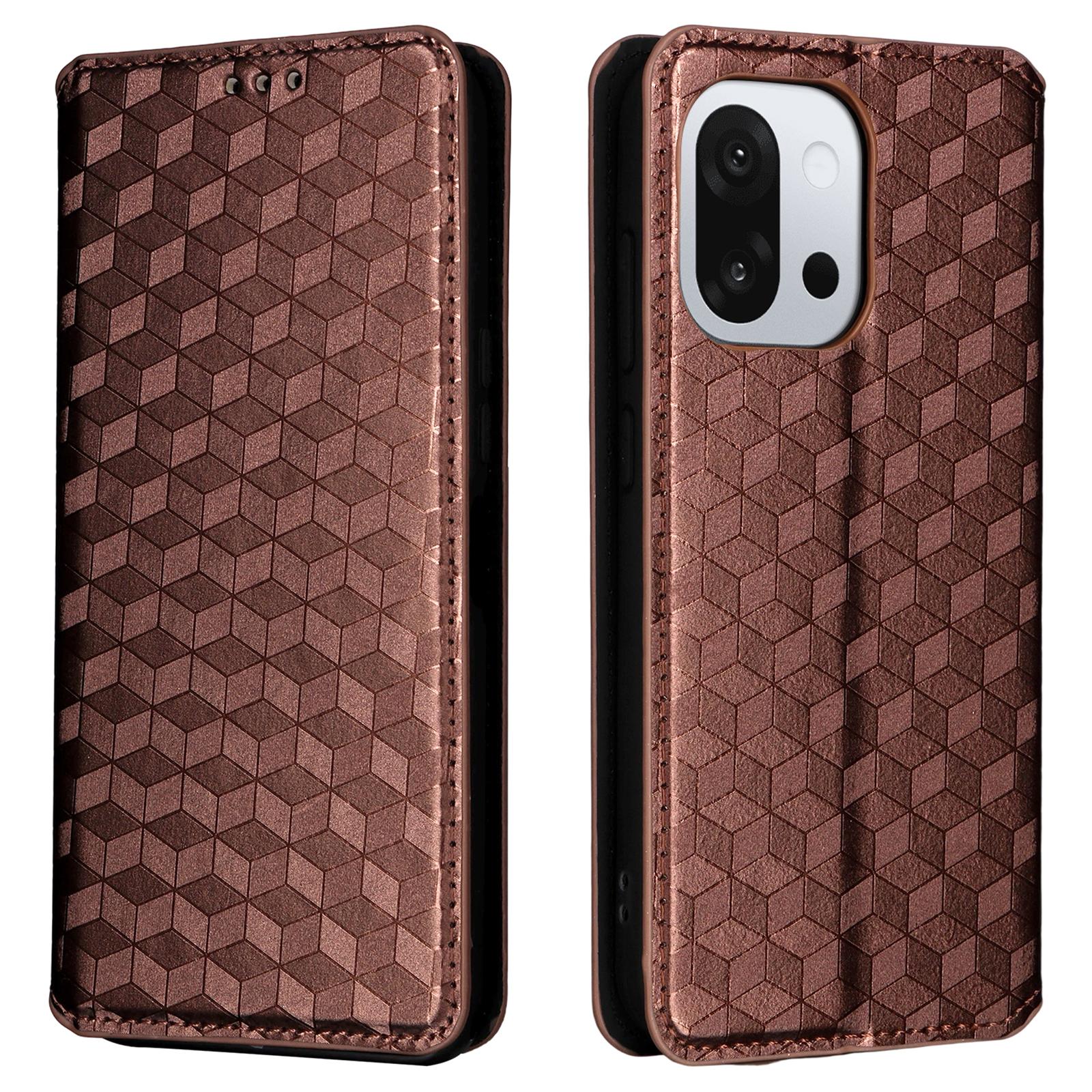 

For OnePlus 13T 5G Case Wallet Rhombus Imprinted Leather Phone Cover Brown