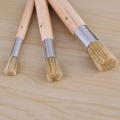 3Pcs Set Wooden Stencil Brush Chalk Paint Natural Pure Hog Bristle Brush Round