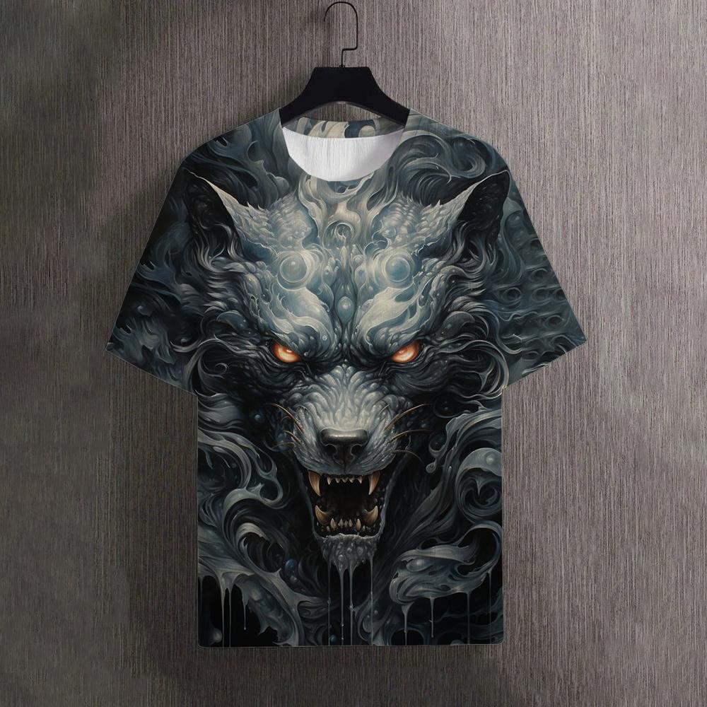 Herre T-skjorter Sommer Dyr Ulv Mønster 3D Trykk Topper Tees Dame Streetwear Mote Oversized T-skjorte Herre Klær