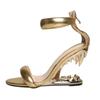 Fashion Brand Gold Strange Tiger Teeth Slope Heel Sandals  New Women's Back Zipper Simple Dress Banquet Designer Women Shoes Size 34-44