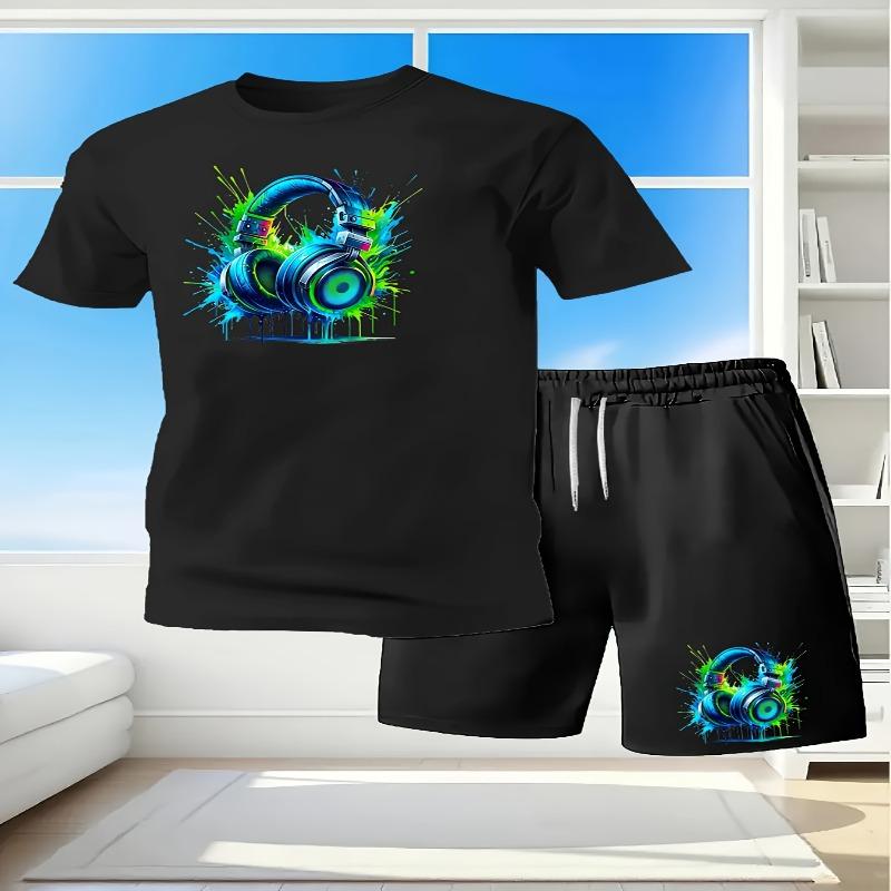 

Trendy music style colorful headphones with splashing ink dynamic print suit XL
