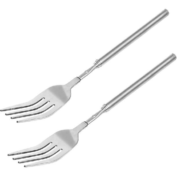 Lystaii Stainless Steel Telescopic Fork Extendable Dinner Fruit Dessert Long Handle Long Stainless Steel Retractable Fork Sturdy