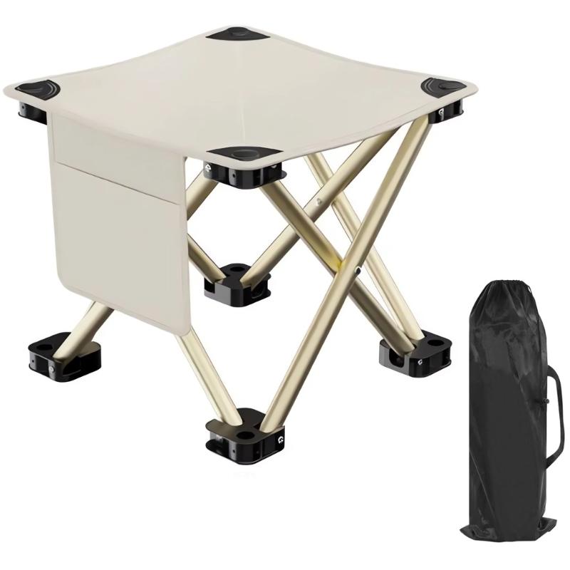 Rapid Fold Portable Stool Large Seat Water Resistant Texture Integrated Side Pocket Small for Backpacking Trip