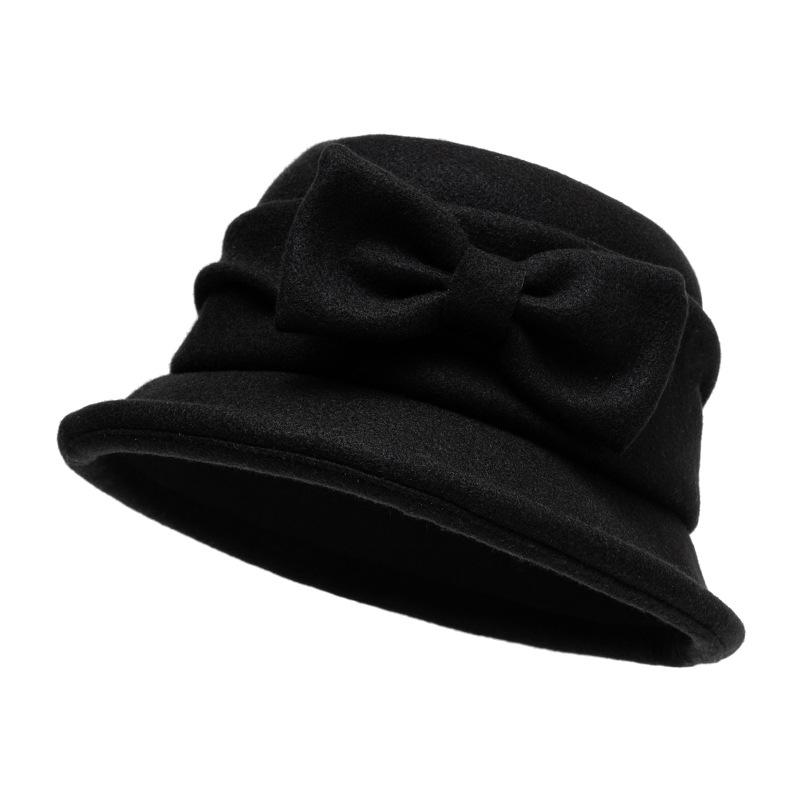 Bow Wide Brim Fisherman Hat Woolen Herbst Winter Damen Coldproof Warm Basin Hat