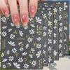 3 To 18 Sheets 3D White Daisy Nail Stickers Gold Line Flower Leaf Decals Self Adhesive Spring Nail Art