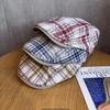 Vintage Plaid Cotton Linen Newsboy Cap For Summer Sun Protection