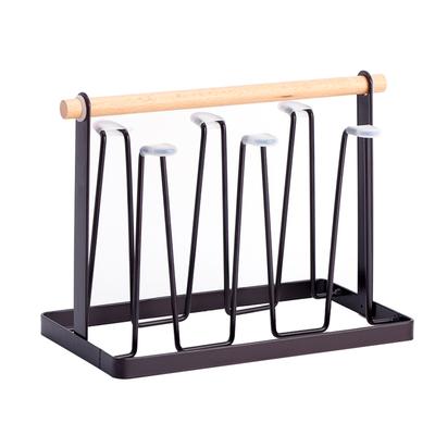 Cup Drying Rack 6 Hooks Wooden Handle Electroplating Iron Art Space Saving 13x23.5x18.5cm Mug
