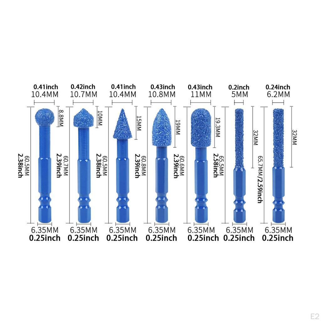 7 Pieces Diamond Drill Bit Set Dry Bit,1/4" Hex Shank Professional for Marble