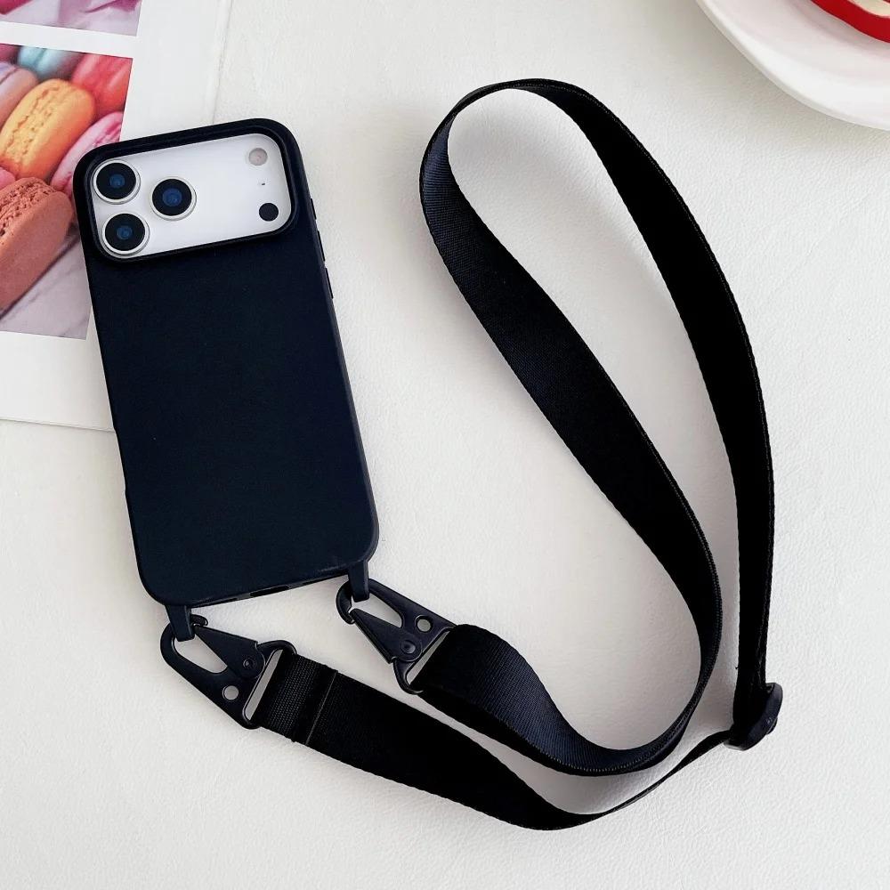 Crossbody Kettingband Lanyard Mat Siliconen Hoesje Voor 17 16 15 14 Pro Max 12 13 Plus Air Schokbestendig Hoesje iPhone 15 Pro&Case & Strap