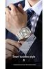 Men's Automatic Skeleton Watch with Steel Strap, Faux Mechanical Design, Calendar, Waterproof Features, Quartz Movement.