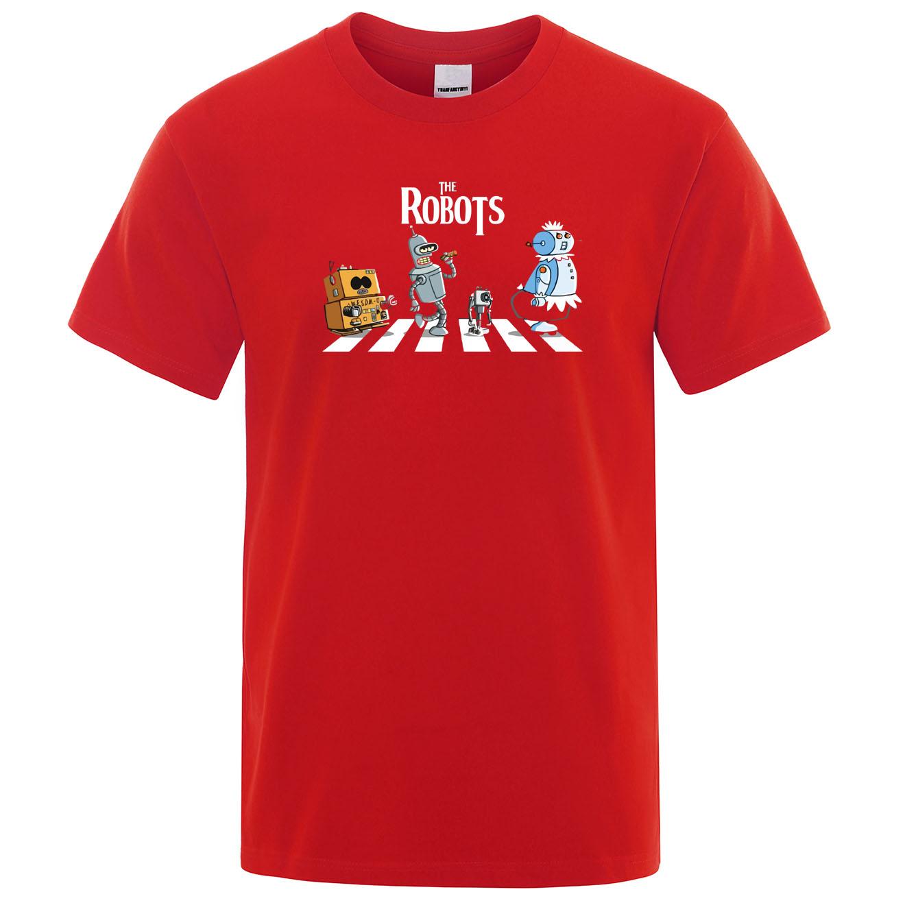 

Summer mens cotton shirt creative droids printed shirt robot boy fresh coincidence short sleeves fashioned to breathe Tshirt M