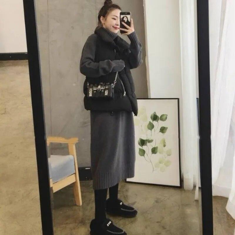 Robe Black Female Dress Clothing Sweater Loose Turtleneck Knitted Maxi Women's Dresses Long White Autumn Winter