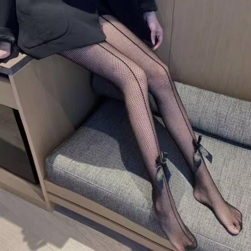 Spring stockings women's sexy bows, trendy black fishnet socks versatile and thin bottom pantyhose