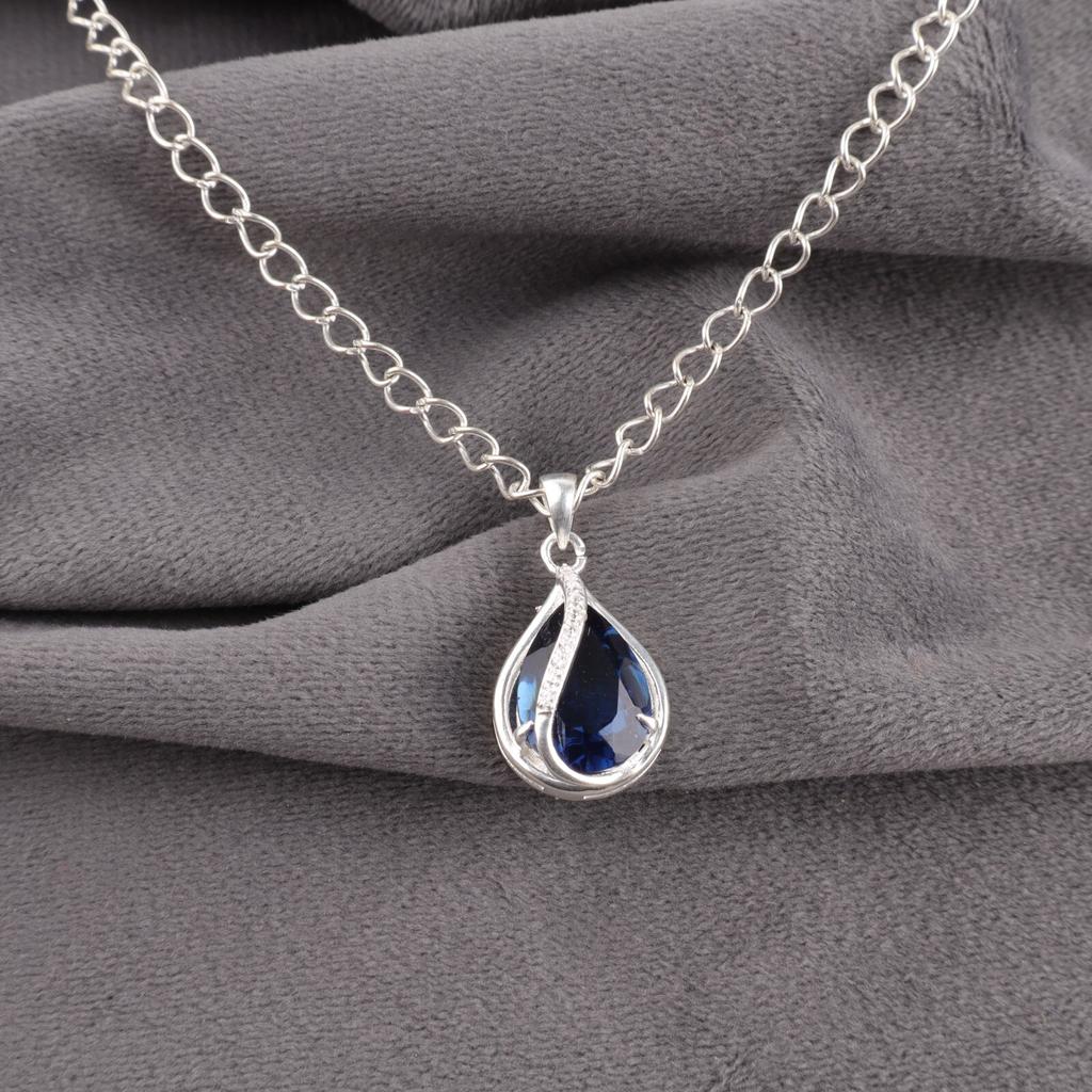 London Blue Topaz Gemstone Zircon Pendant 925 Fine Silver Jewelry Gift For Wife CZP-7-1