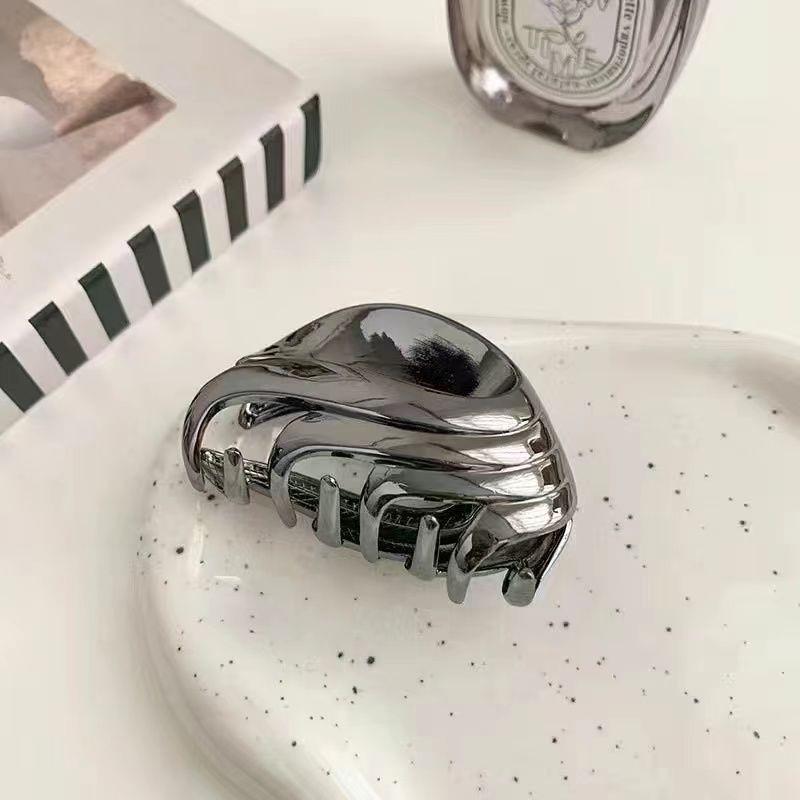 Silver Textured Metal Shark Hair Claw - Women's Stylish Updo Clip Accessory