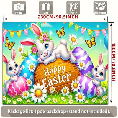 2D Easter Photo Booth Backdrop, Cute Bunnies & Floral Eggs Photography Background