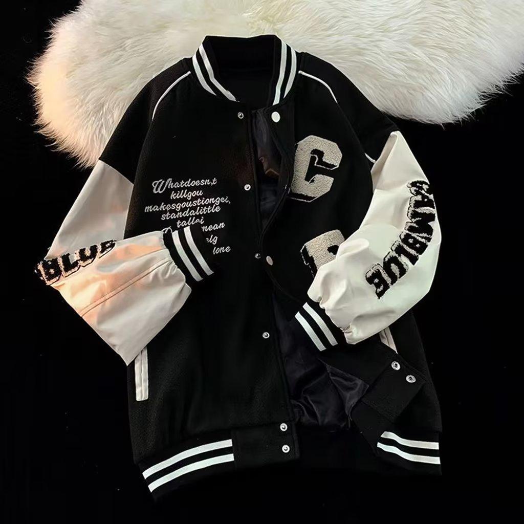 Unisexová varsity bunda s vyšívaným písmenem - Volný střih na jaro a podzim