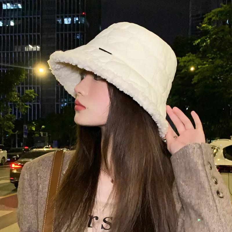 WTEMPO Double-sided Lamb Wool Bucket Hats Women's Autumn Winter Solid Color Warm Plusbh Elvet Basin Hats