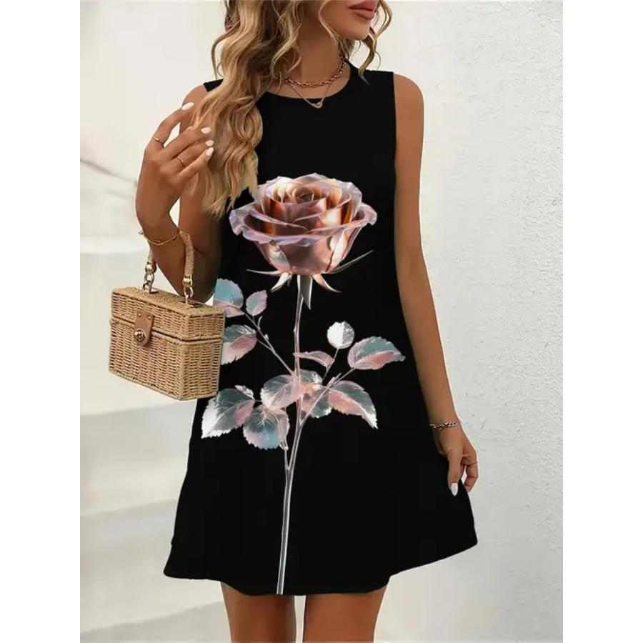 Sleeveless Dress Women O Neck 3d Print Midi Dresses Comfortable Plus Size 8XL Beach Clothing