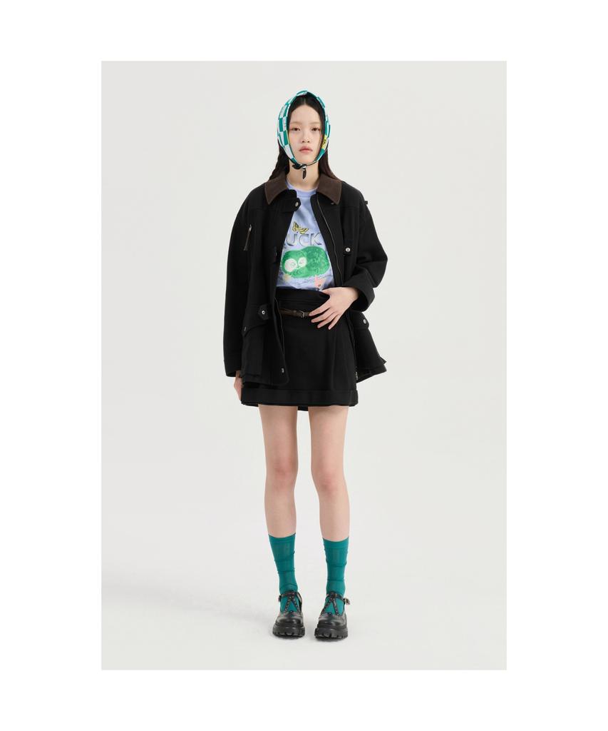 LUCKY CHOUETTE Coloring Point Mini Skirt (Optional Belt) (Dark Black)_Lfkas25220Bkd