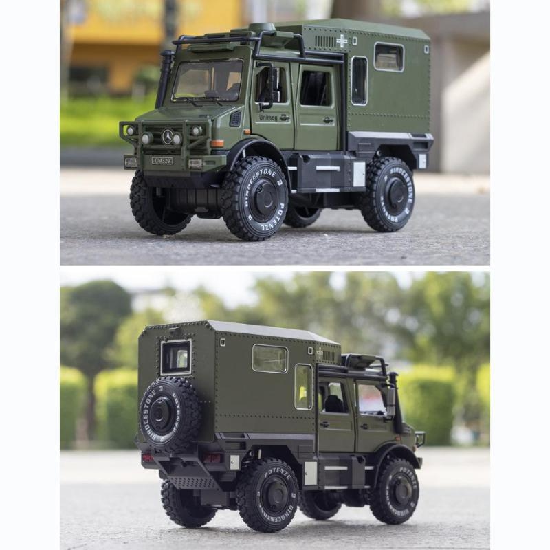 1:Model auta Benz Unimog v měřítku 28, Autíčko s tlakovým odléváním, Otevřené dveře, Světlo a zvuk, Chlapci Hračky Děti Dospělí Dárky