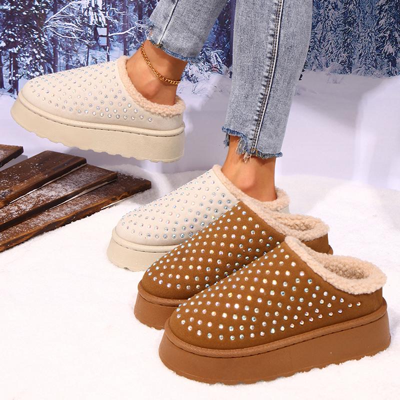 Platform Plush Slippers Women 2025 Warm Non Slip Winter Cotton Shoes Woman Thick Sole Fluffy Snow Boots Female