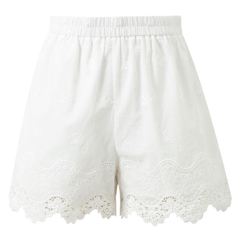 SanCai 2026 Summer High-Waist White Embroidered Casual Shorts L
