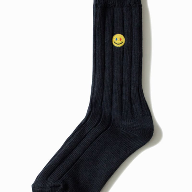 SNOOZY Bestickte Stricksocken mit Smile-Motiv – Schwarz