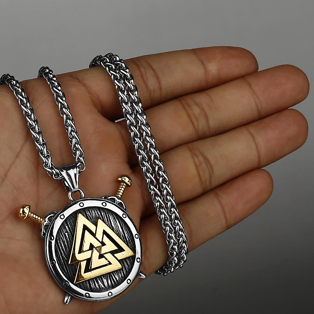 316L Stainless Steel Viking Rune Warrior Shield Pendant Necklace For Men Jewelry Power Accessories