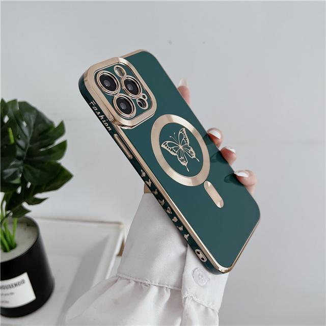 Pour iPhone 16 Pro Max Luxe Magsafe Magnétique Placage Papillon Coque de Téléphone Pour iPhone 11 12 13 14 15 16 Plus Couverture Protectrice