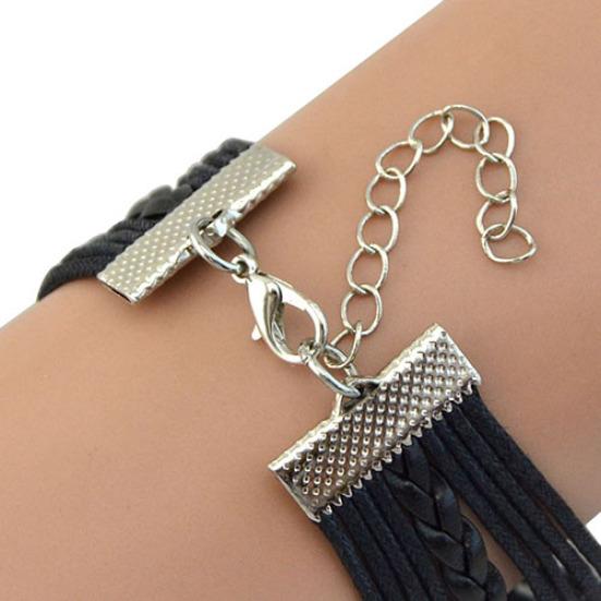 Women Retro  Skull Music Pigeon Faux Leather Charm Bracelet Bangle Cuff