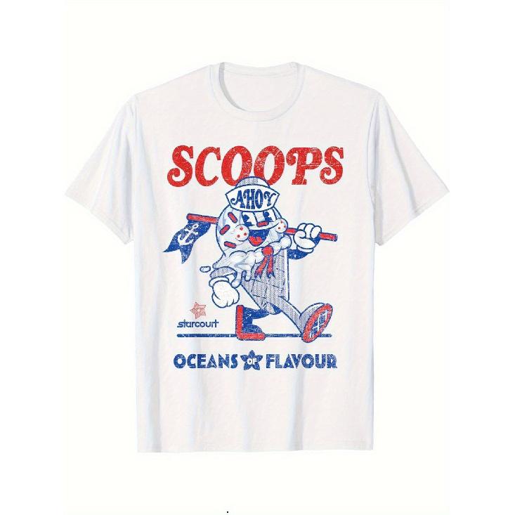 Retro Scoops Ahoy Ice Cream Mascot T-Shirt - Classic Cartoon Character Crew Neck Tee, 200G Pure Casual Shirt Featuring The Scoops Ahoy Logo for S белый