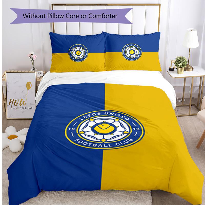 Leeds United Fußball Bedrucktes 3-teiliges Bettwäscheset, Bequemes hautfreundliches Schlafzimmer Bettbezug-Set