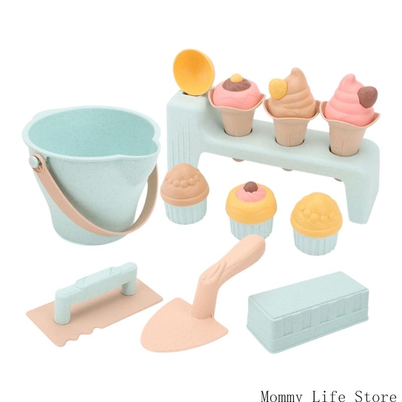 Creative Sand Play Set Beach Sand Bucket Toy With Icecream Cone Molds For Outdoor Activity Sandcastle Activity Toy